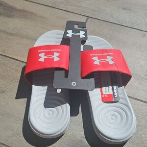 Under Armour Red and Gray Slides
